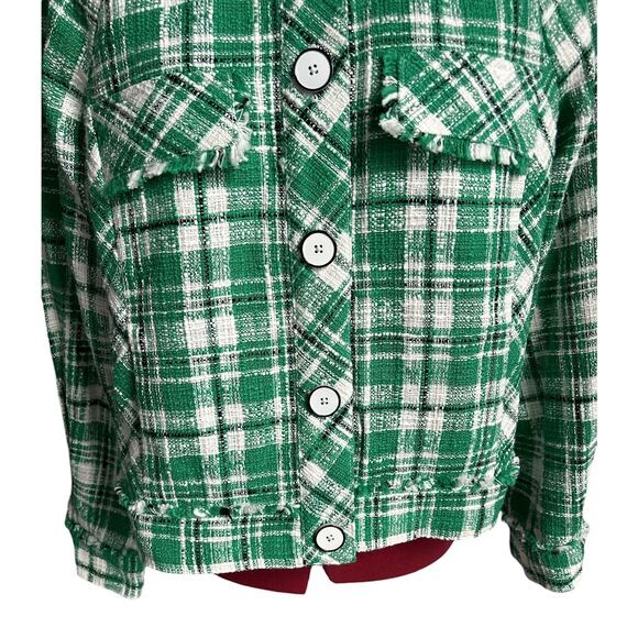 Cabi Size Medium Tweed Green White Black Plaid Jacket Floral Lining 54077 - Picture 5 of 7